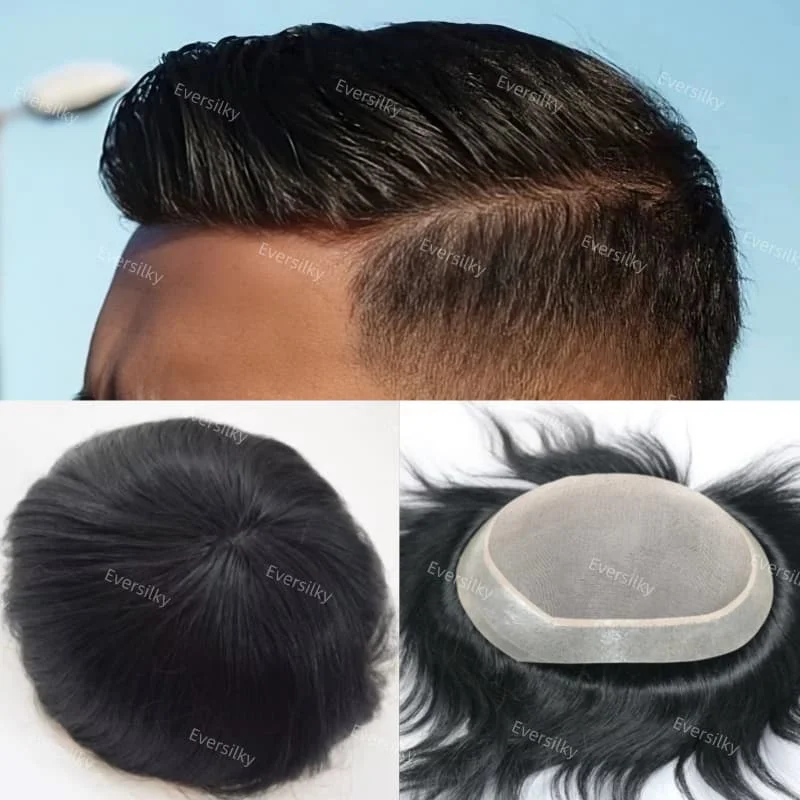 غير قابل للاكتشاف # 1 # 2 # 4 # 7 شعر مستعار بني فاتح مموج/مستقيم للرجال مريح ناعم أحادي PU 100% شعر بشري أصلي رخيص للرجال