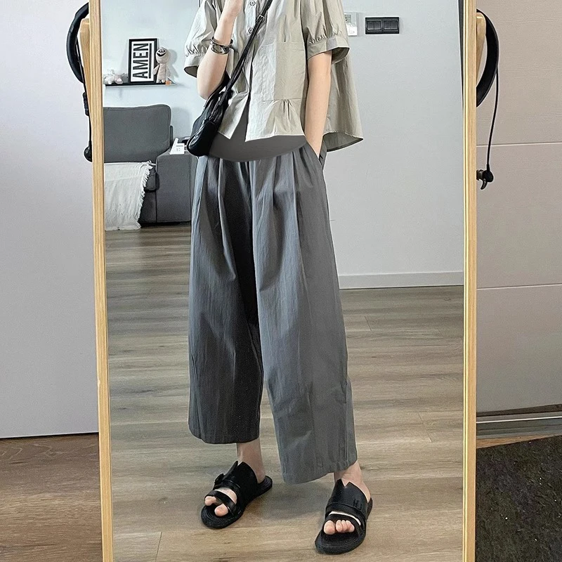 Drooping Baggy Cropped Pants for Maternity Summer Wide Leg Loose Straight Trousers for Pregnant Women Summer Casual Pregnancy