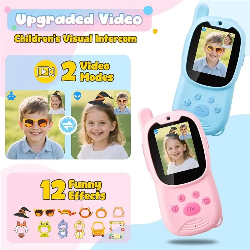 BEDW-Video Walkie Talkies Facetime Function, For Kids' Gifts, Toy Camera Voice Changer For Indoor Outdoor Camping