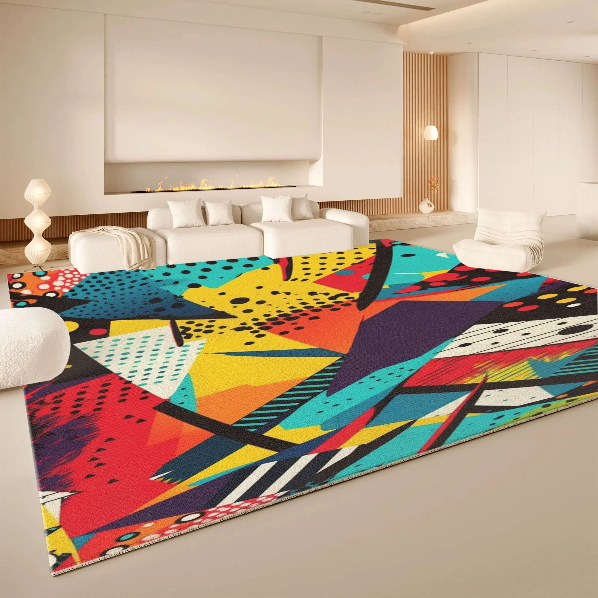 VIKAMA Red Grey Triangle Geometric Area Rug Washable Non Slip Living Room Carpet Retro Abstract Neutral Home Floor Decor Rug Mat