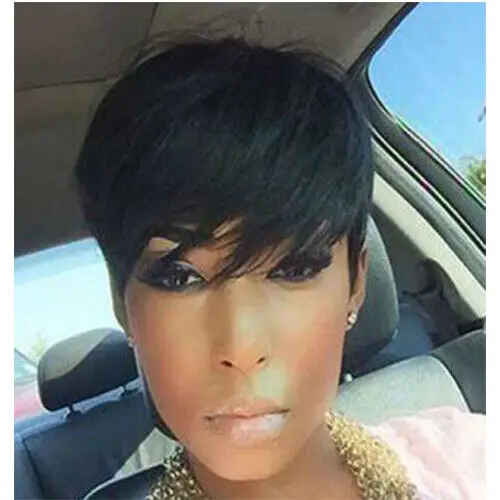 

Short Pixie Cut African Black Wig With Bangs Beauty Brazilian No Lace
