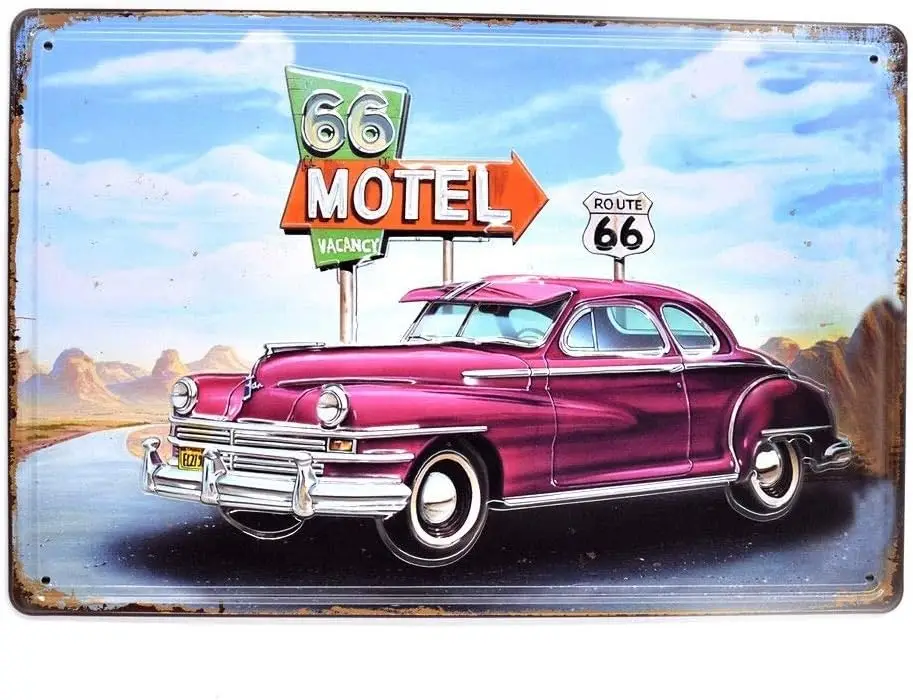 Vintage Route 66 Motel Tin Sign Metal Sign Tin Sign 7.8X11.8