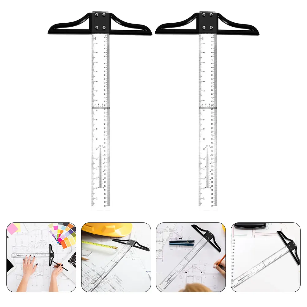 2Pcs Measuring Ruler 18 Inch Precision Marking Tool Acrylic ABS T Ruler Lightweight Portable for Drafting Measurement
