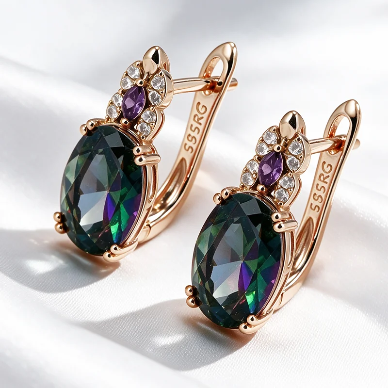 Wbmqda Unique 20*8mm Colorful Stone Drop Earrings For Women 585 Rose Gold Color Fashion Zircon Jewelry Accessories