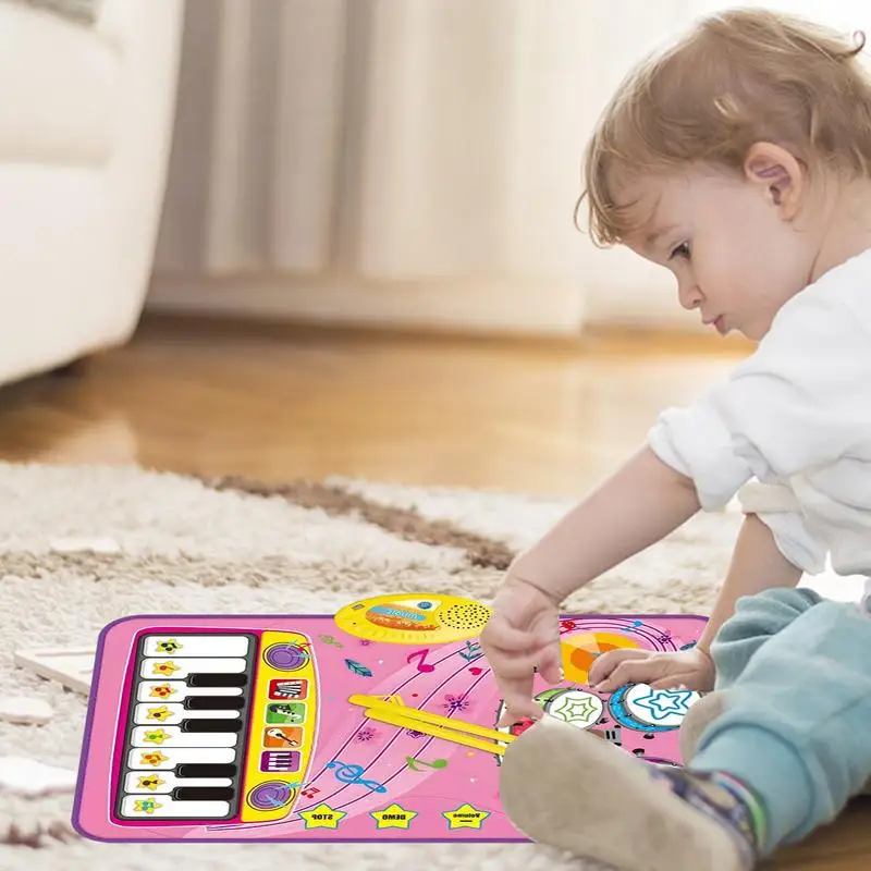 Kids Music Play Mat 2 In 1 Music Floor Blanket With Piano Keyboard And Drum Set Educational Sensory Toys Birthday Gift For Boys