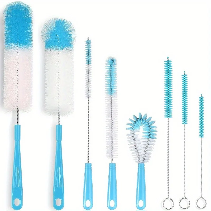 Set of 8 Bottle Cleaning Brushes - Long-Handled Cleaner for Beer Bottles, Thermoses,Sports Bottles, And Kettle Straw Brushes