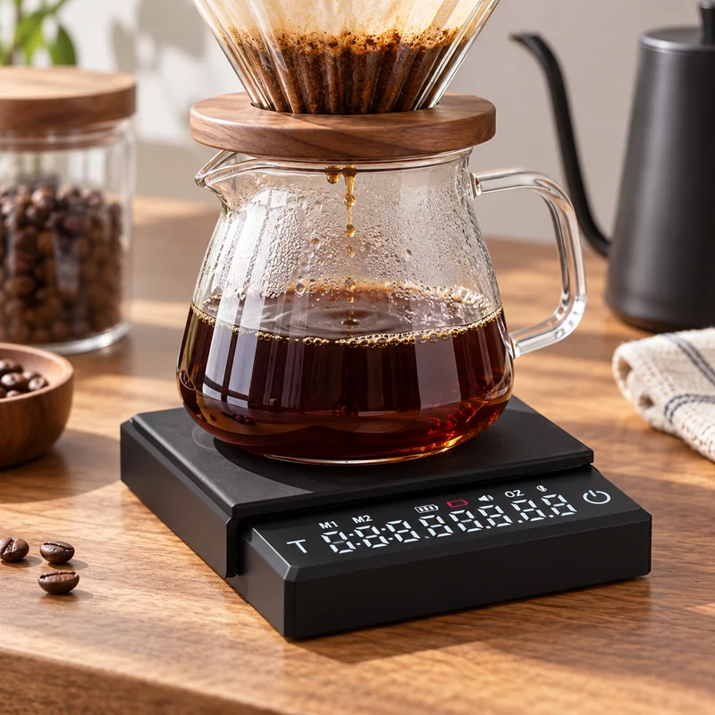 BIGE Mini Rechargeable Coffee Scale with Timer, 0.1g Precision, 0.3–2000g Range, Black or White