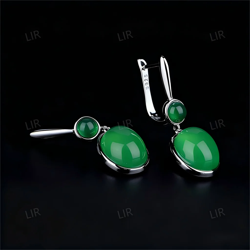 أقراط فضية S925: العقيق الأخضر الطبيعي "توهج أخضر" |   عصرية احترافية أنيقة + شهادة مجوهرات