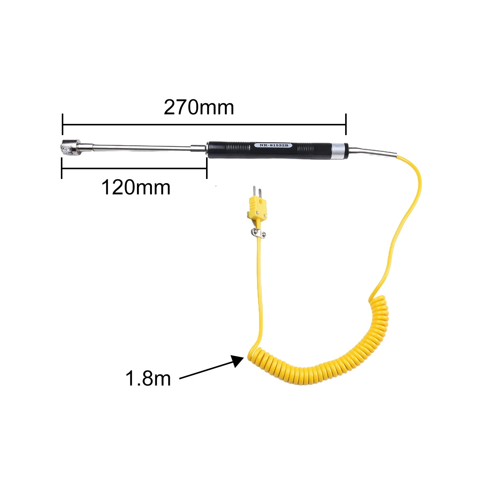 K Type Thermocouple Temperature Sensor Probe with Insulated Handle for Thermometers 81531 and Compatible Test Equipment