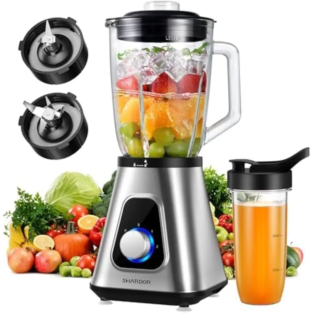 1200W Countertop Blender Smoothie Maker with 52 oz Glass Jar and 22 oz Travel Cup 2 Speed Pulse Function Self Cleaning