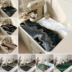 Black Marbling Dish Drying Mat Super Absorbent Tableware Kitchen Bottle Anti-slip Dry Pad Kettle Bar Counter Tool Luxury Rugs