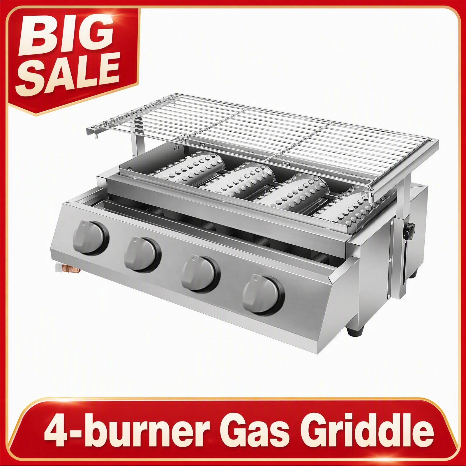 Garten-BBQ-Grill für Camping und Picknicks, 4-Brenner-LPG-Gasgrill mit Verstellbarer Höhe und Abnehmbarem Netz, Kommerzielle Barbecue-Grills