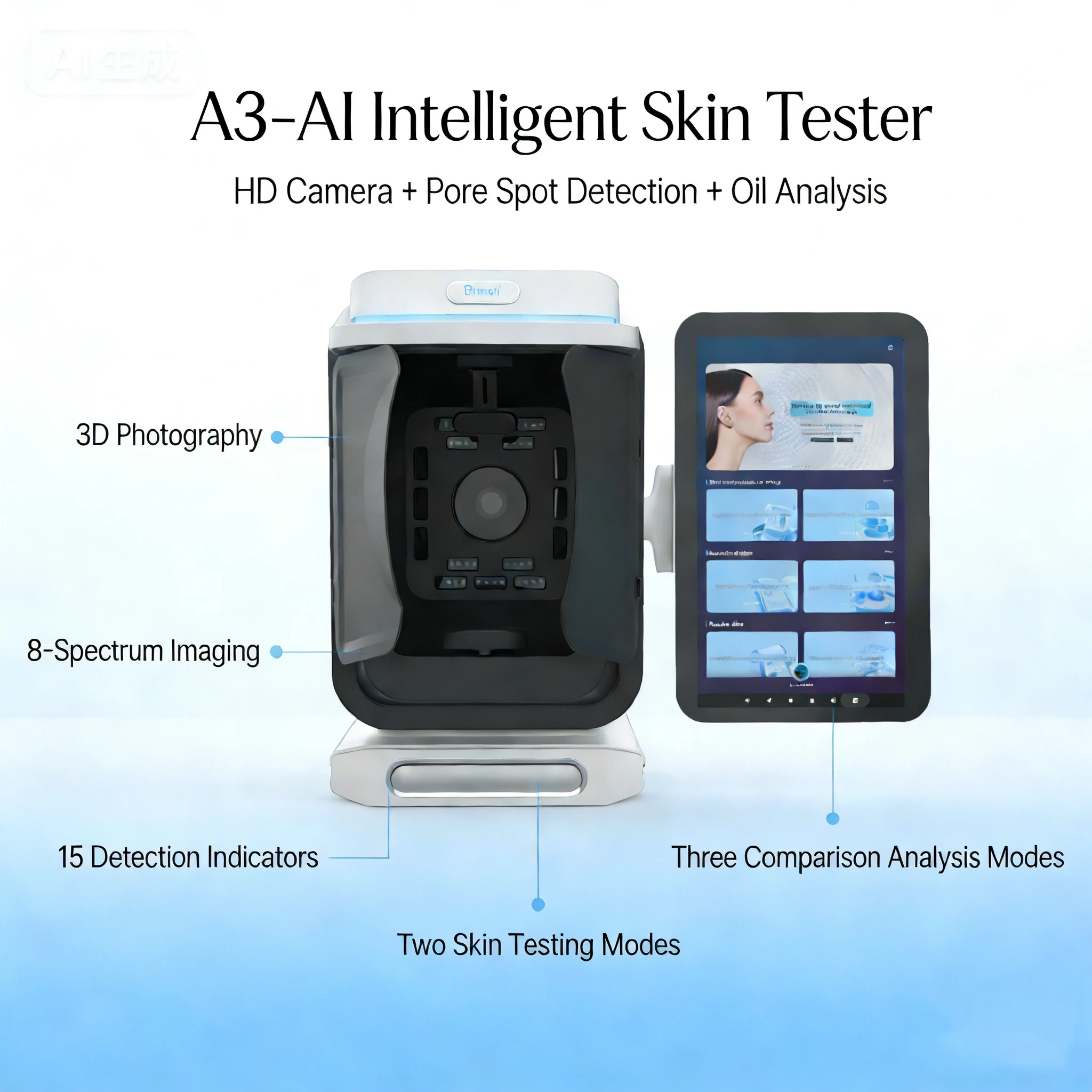 New Moji A3 Intelligent Magic Mirror Skin Tester Moisture, Oil, Stain Detection Beauty Salon Skin Detection Instrument