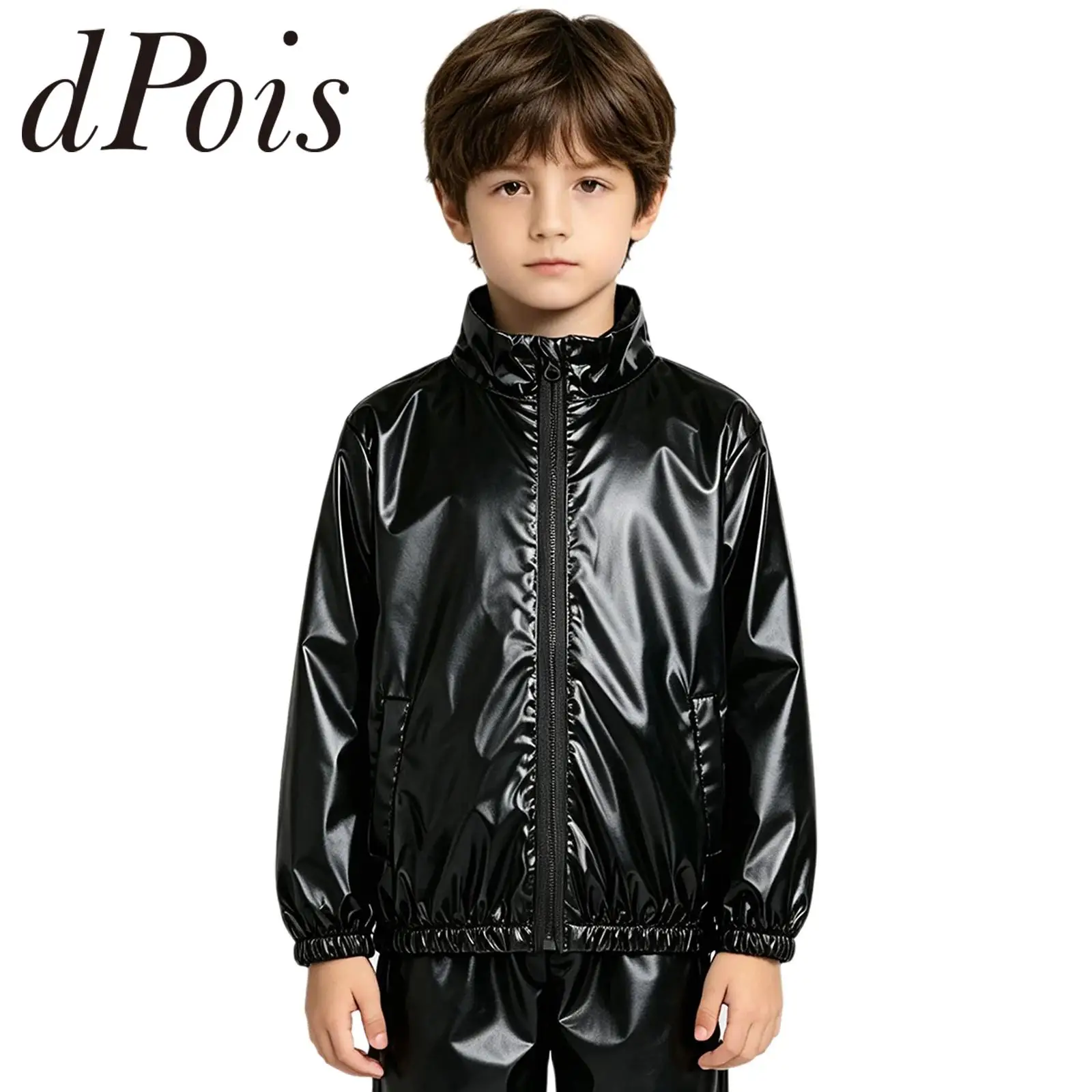 Kids Hip Hop Jacket Children Metallic Jazz Dance Costume Shiny Party Outerwear Boys Girls Sparkly Coat 70s 80s Disco Outfit