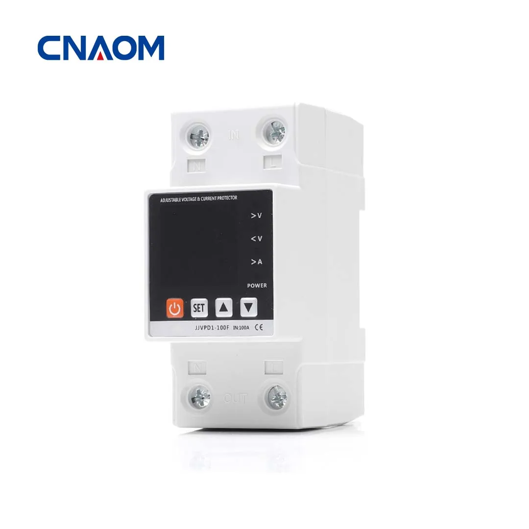 63A 230V 3 in 1 Display Din Rail Adjustable Over Under Voltage Surge Protector Relay Over Current Protect Kwh Power Watt Meter