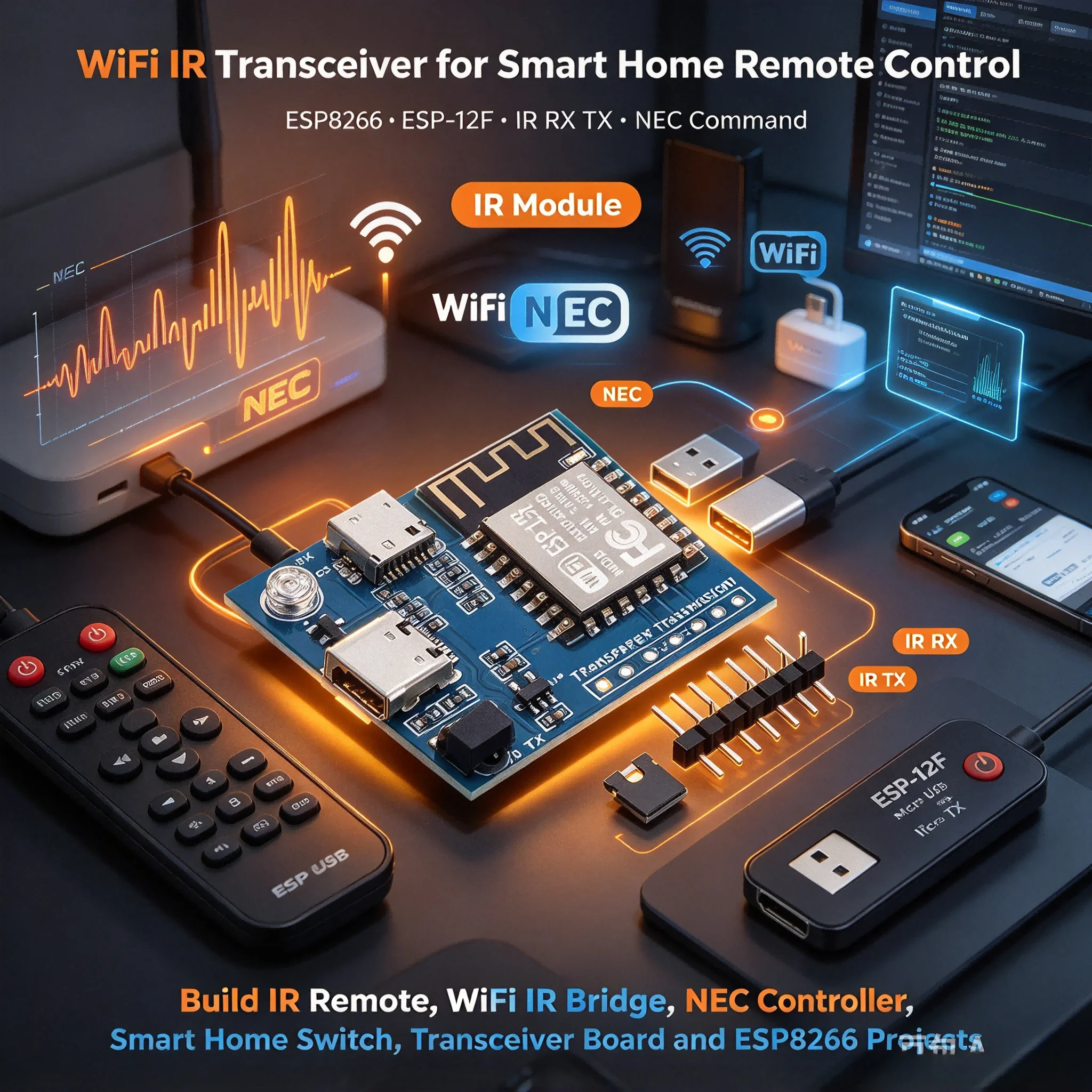 20Pcs IR Infrared Transmitter Receiver Module Transparent Transmission NEC Command WiFi ESP8266