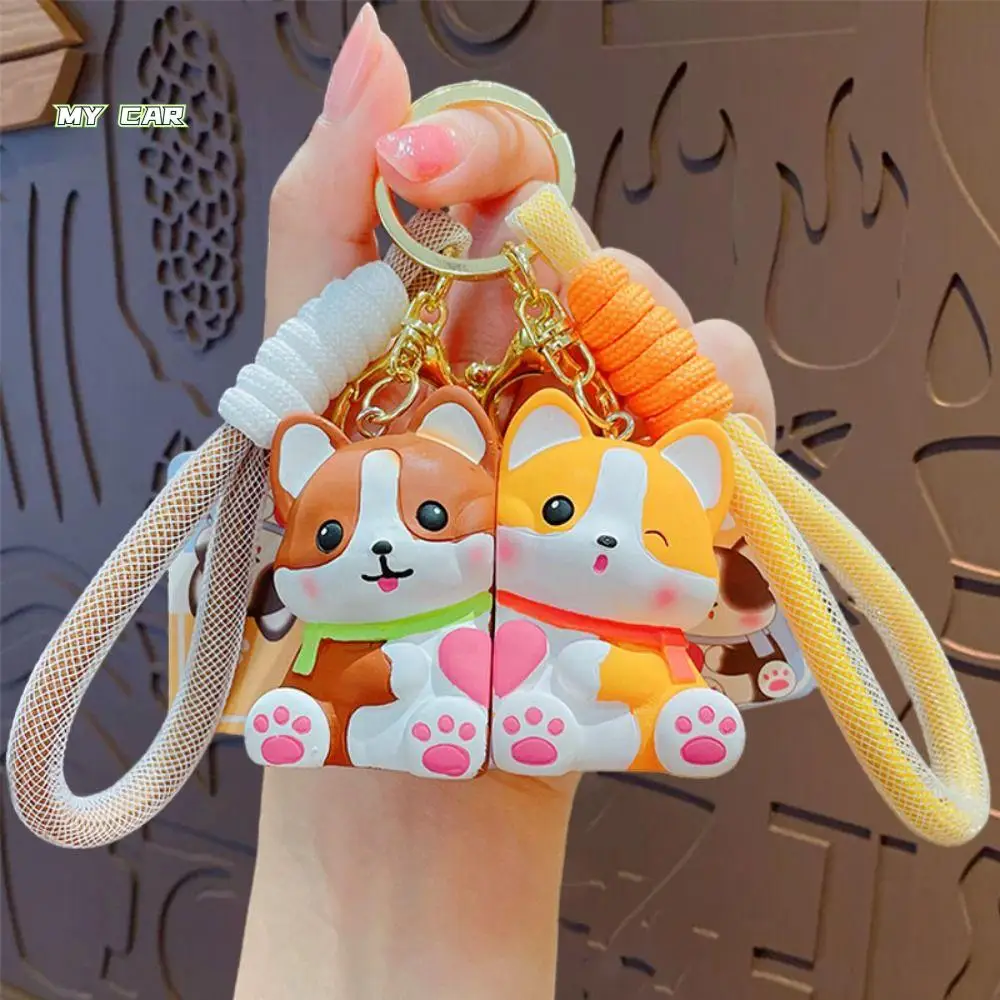 

Mini Animal Magnetic Couple Keyring Cartoon Kawaii Cute Lucky Cat Pendant PVC Corgi Valentine's Day Gift Girls