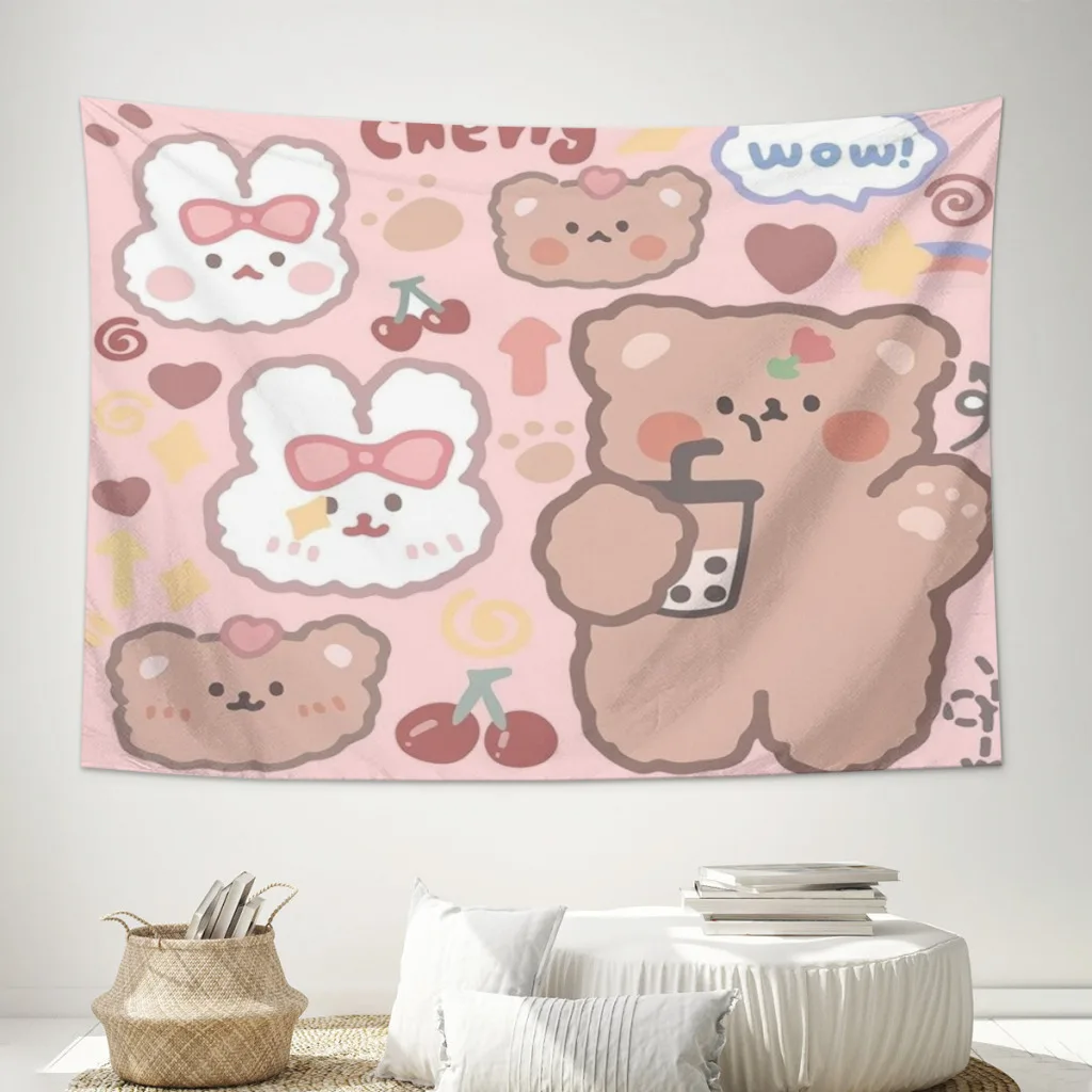 

Cute Bear Tapestry Cartoon Wall Hanging for Bedroom Tapestries Poster Blanket College Dorm Home Decoration