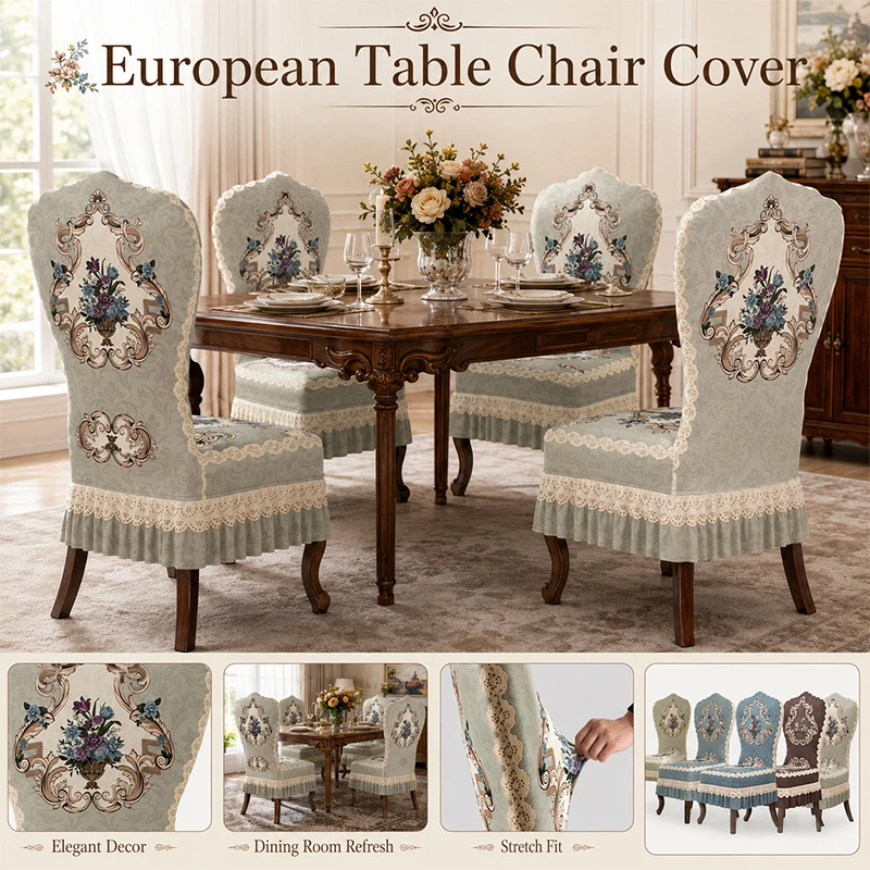 Luxury European Table Chair Cover Elastic Fully Enclosed Print Dining Chair Protector Chair Skirt Home Hotel Banquet Chair Cover