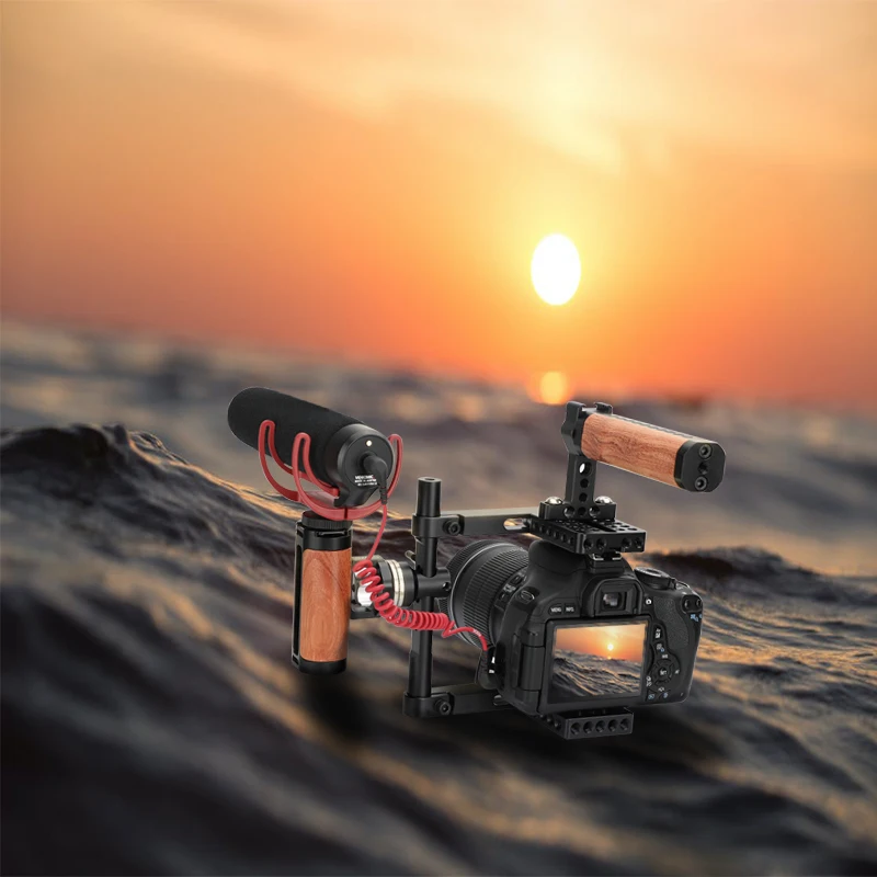 Manico in legno Kayulin con gabbia per fotocamera ARRI rosetta maniglia laterale con supporto per scarpe fredde per microfono e luce flash (entrambi i lati)