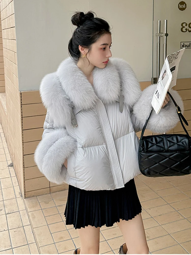 2023 Winter Women Goose Down Jacket Puffer Jackets Natural Fox Fur Collar Coats Style Luxury Female Coats