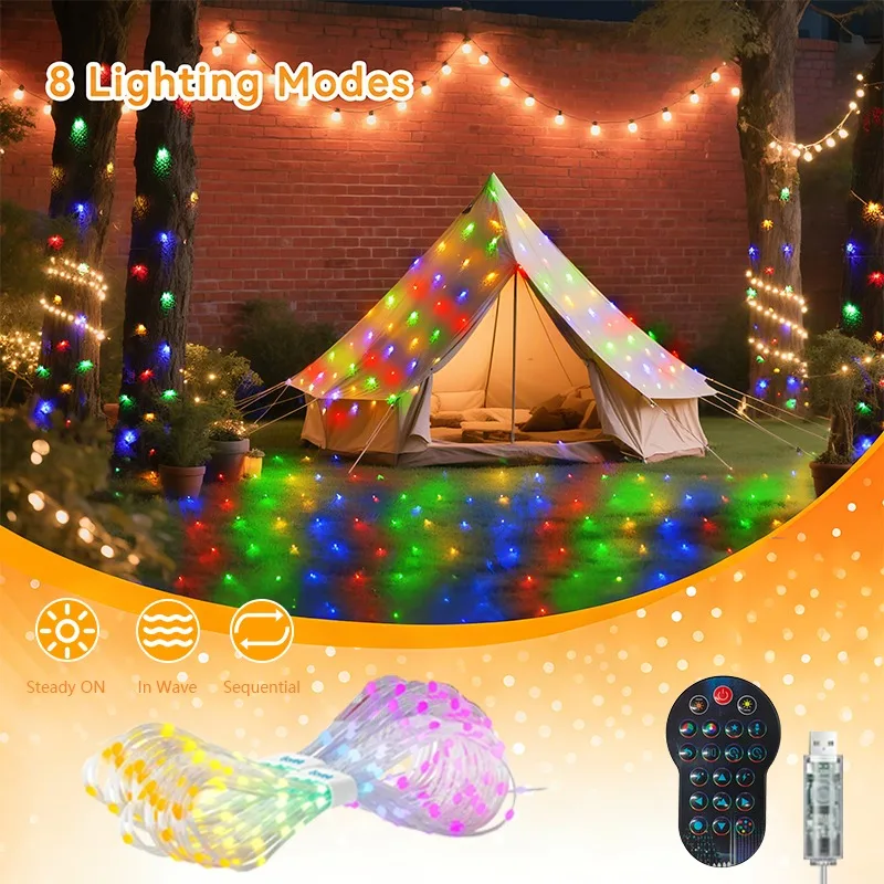 Luci per tende a LED intelligenti Stringa Spina USB Telecomando Luce per tende RGBIC con app Bluetooth Luci per tende natalizie per esterni