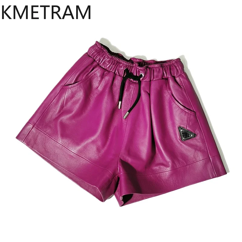KMETRAM 100% Top Layer Sheepskin Shorts for Woman Genuine Leather High Waisted Short 2025 Autumn Winter Women' S Clothes шорты