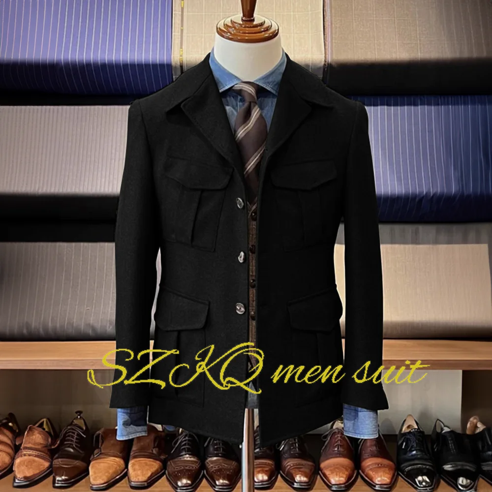 Retro Men's Blazer Herringbone Single Jacket Wool Premium Suit Custom Color Elegant Men's Outfit XS-5XL