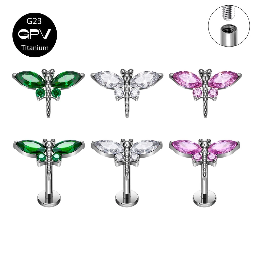 

Wholesale ASTM G23 Titanium Dragonfly Luxury ZC Earnail Fashion Women's Perforated Jewelry Ear Cartilage Nail Lip Nail