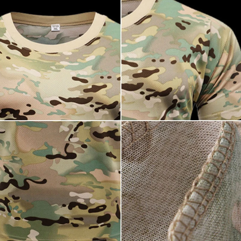 Men Casual Tactical T Shirts Short Sleeve Camouflage T-Shirt Quick Dry Outdoor Gym Top Tees Cargo T Shirt Male Clothing