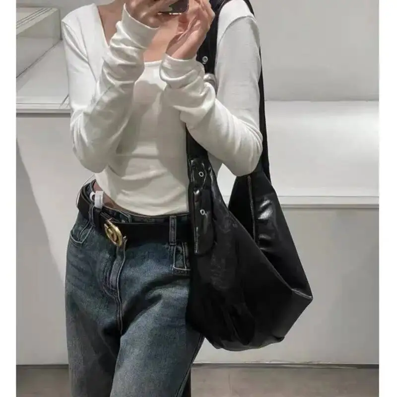 Bloom Retro Black Large Capacity Dumpling Women Sweet Cool Casual Crossbody Bags Ladies Versatile Shoulder Underarm Bag