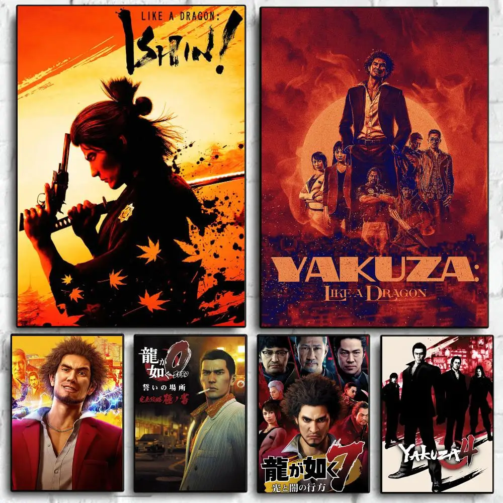Hot Game Y-Yakuza Like a D-Dragon Poster Self Adhesive Wall Art Decor for Bedroom Living Room Office Home Decor Gift