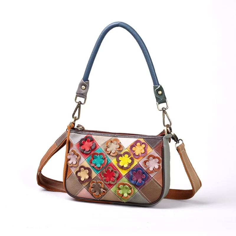 Vintage Timeless Everyday Crossbody Bag for Women Genuine Leather Handmade Colorblock Convertible Shoulder Strap Luxury