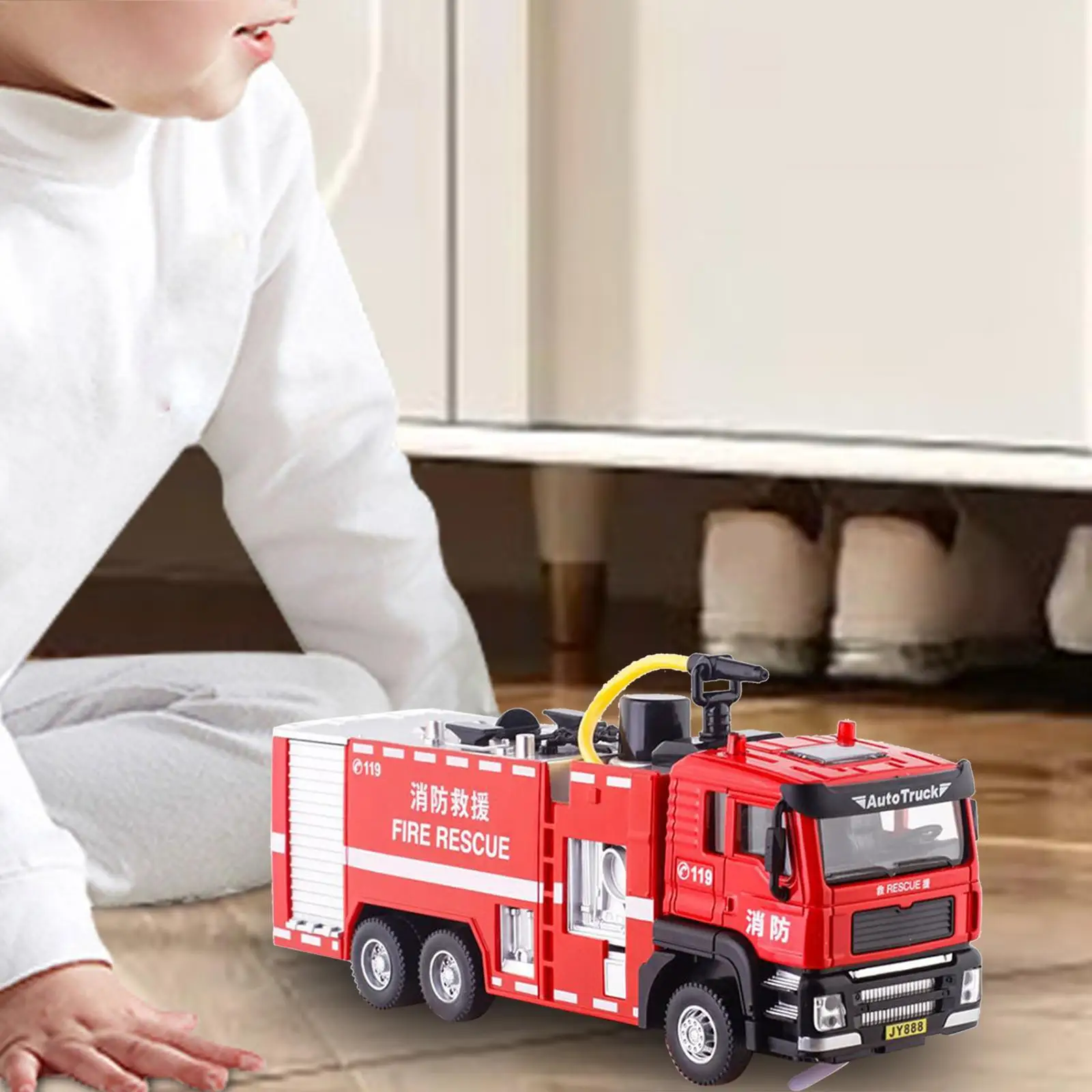 1/32 Scale Fire Truck Model Friction Powered Vehicle Home Decor Portable