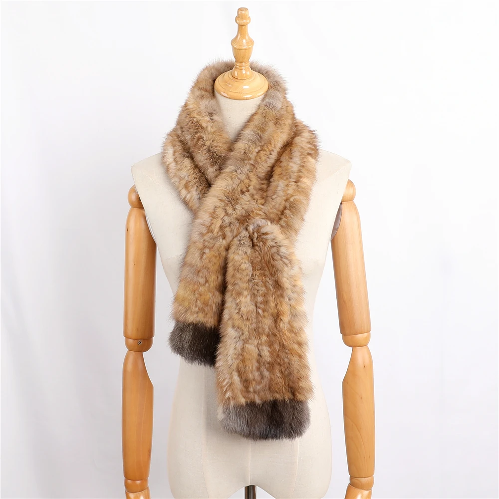 Luxury Women\'s 100% Real Sable Fur Knitted Scarf Natural Mink Scarves Lady Fahion Winter Wraps Girl Solid Neckercheif 120cm Long