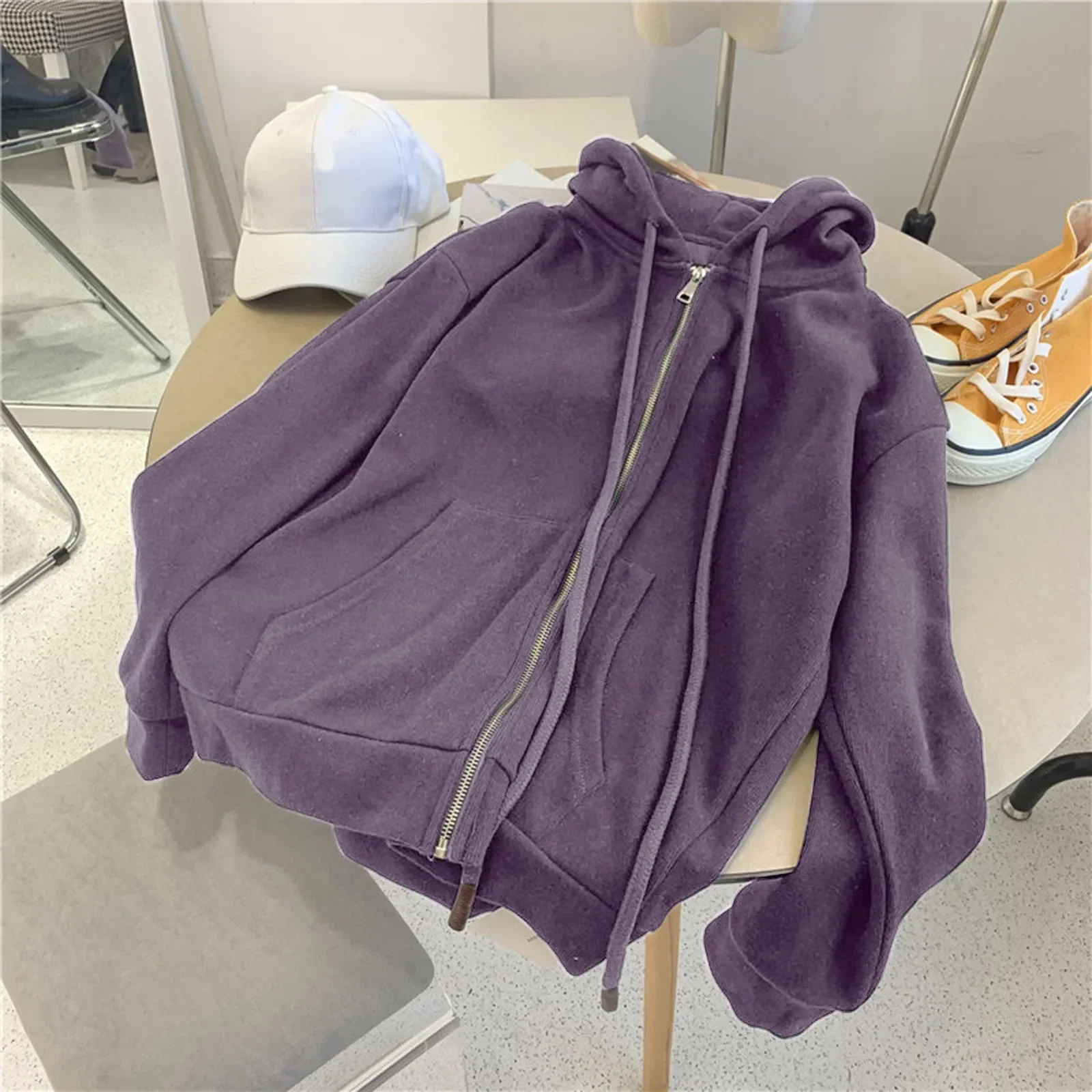 Y2k Zipper Hoodie Long Sleeve Purple Oversized Jacket Hoodie Drawstring Harajuku Black Loose Sweatshirt hoodies