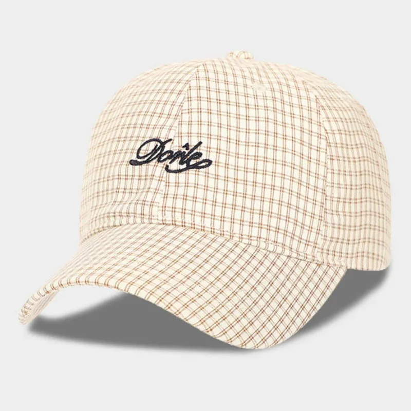 Korean Style Plaid Letter Embroidered Baseball Cap Summer Versatile Wide Brim Soft Top Hat Face Slimming Effect