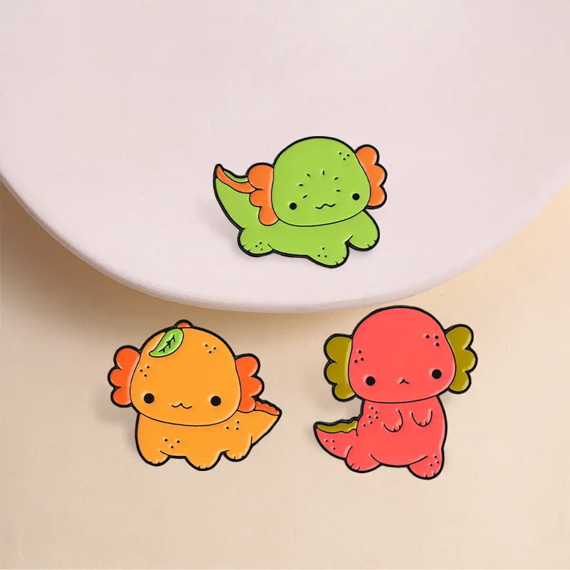 Cute Fruit Axolotl Enamel Pins Cartoon Marine Creatures Watermelon Lime Orange Salamander Brooches Lapel Badge Jewelry Gifts