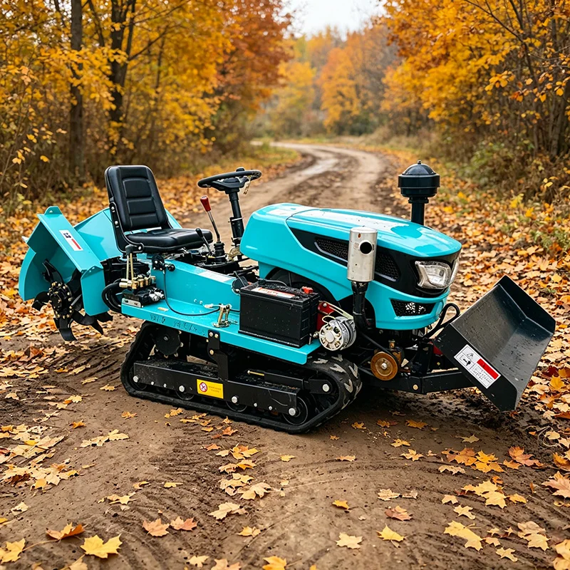 

Индивидуальная, удобная в использовании самоходная плужная машина с гусеничным трактором, роторным и микротриммерным культиватором