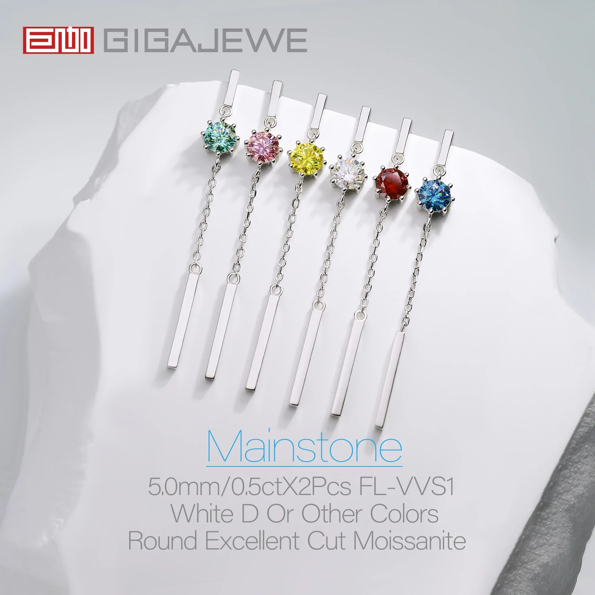 GIGAJEWE Tassels Earrings Moissanite White D NovaColor VVS1 S925 Silver 18K Gold Plated Diamond Test Passed Jewelry Wife Gift