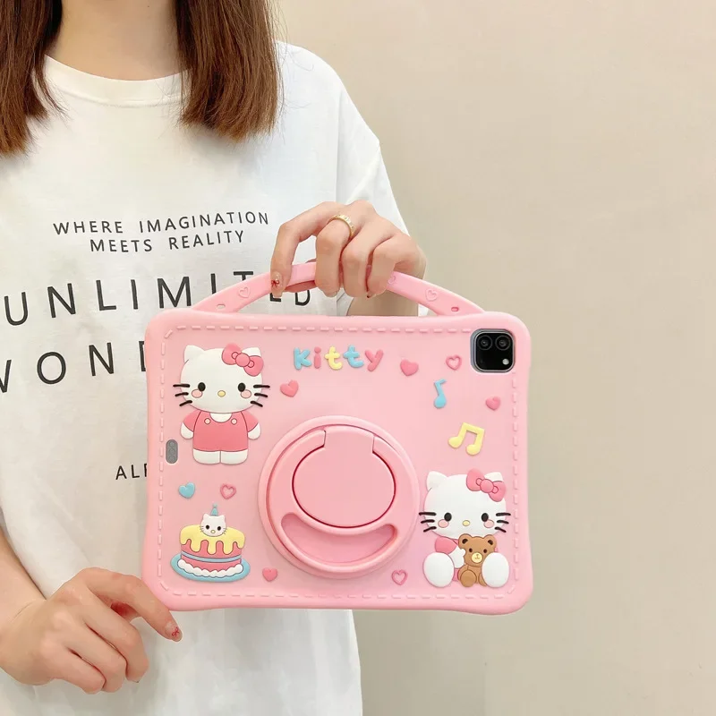 Sanrio Hello Kitty Protective Case For IPad Air 3 4 5 10th 10.9 2024 Mini 6 Pro 11 Cartoon With Pen Tray Rotating Silicone Cover