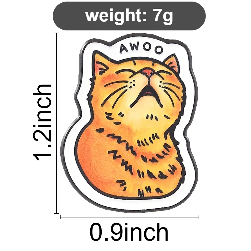 Cute Orange Cat Brooch, Closed Eyes Howling Awoo Sound Effect, Cat Theme Badge, Daily Wear Accessory Gift, Medium Design