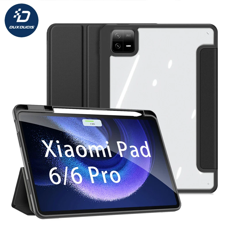 

For Xiaomi Pad 6 Pro Case Dux Ducis Flip Leather Stand Tablet Cover Transparent Back with Pencil Holder For Mi Pad 6 Cover