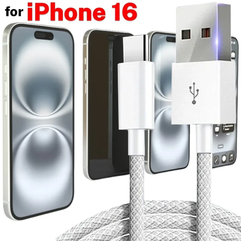 

USB C Mobile Phone Cable Fast Charging USB A To Type C Nylon Braided Cord for Apple Carplay iPhone 16/16 Pro/16 Pro Max/15 Plus