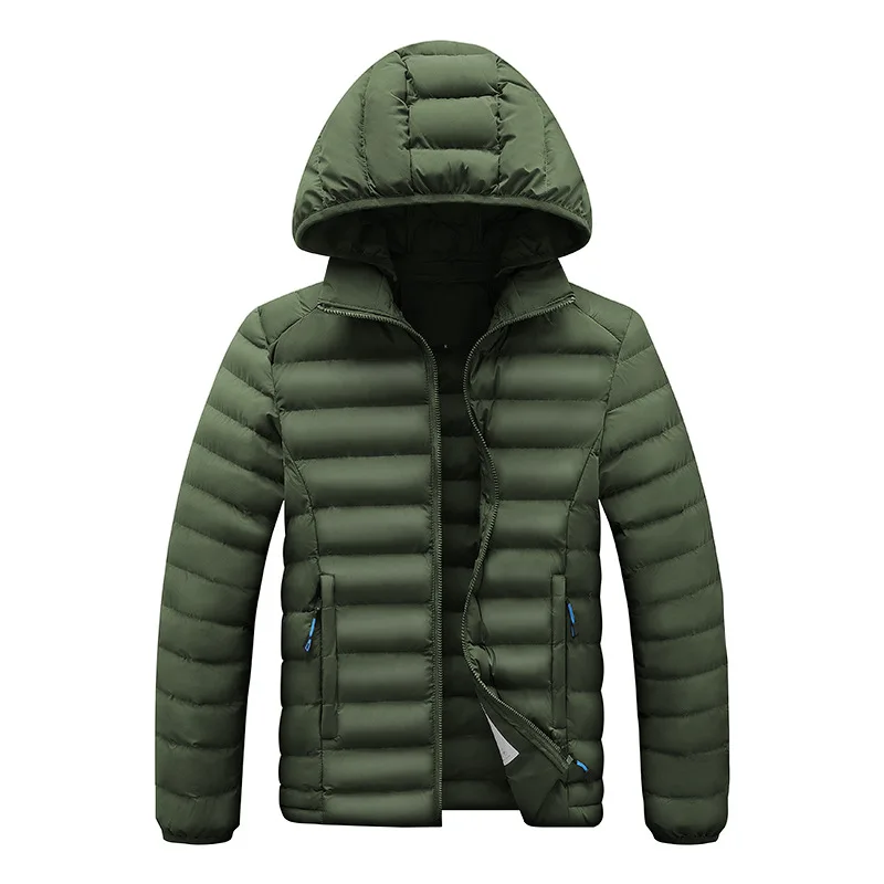 2023 Mens Autumn Jacket Hooded Zip-up Padded Parka Men Black Lightweight Windbreak Male Fluffy Warm Spring Vintage Zipper Jacket