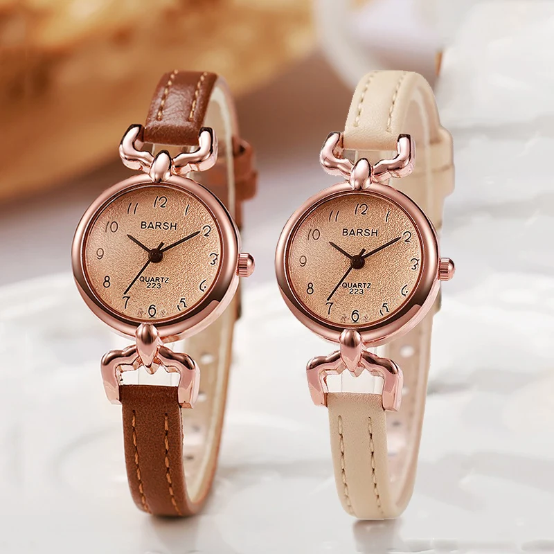 New Fashion Leather Strap Women Watches Luxury Ladies Quartz Watch Simple Arabic Numeral Round Dial Wristwatch Wholesale Clock