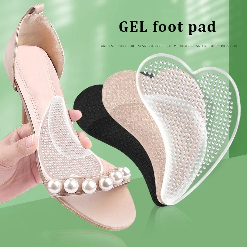 Silicone High Heels Sandals Forefoot Pad GEL Heart Shaped Arch Support Flat High Arch Foot Pads Foot Care Half Insoles for Women