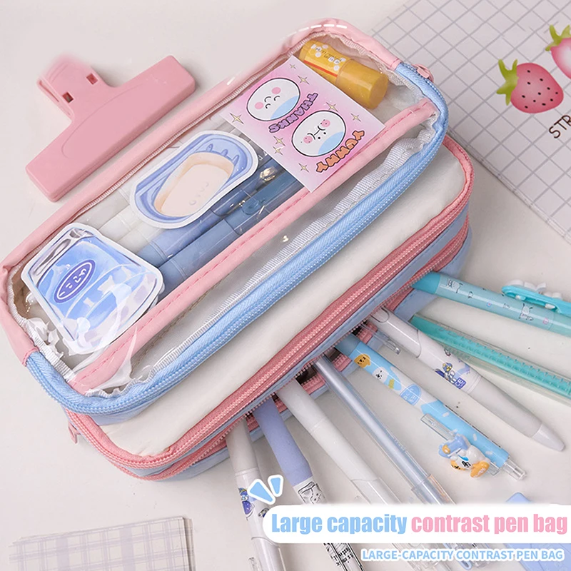 Large Capacity Pencil Case Itabag Cosmetic Bag Ita Bag Pouch Solid Color Storage Bag Stationery Storage Bag