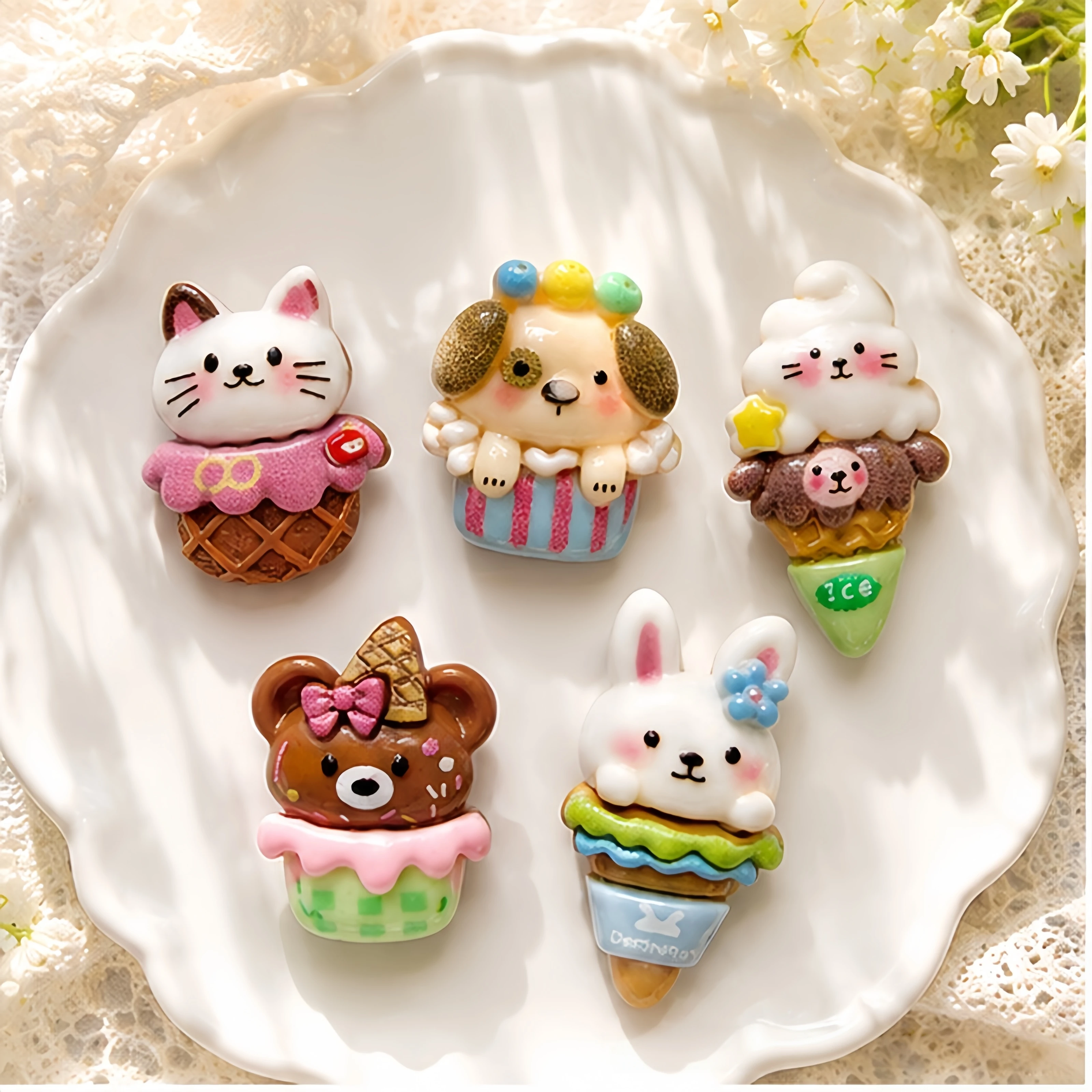 20-Pack Mixed Cat Dog Bear Bunny Ice Cream Resin Shoe Charms - Cute Animal & Food Clog Decor for Sandals & Beach Bags image 4