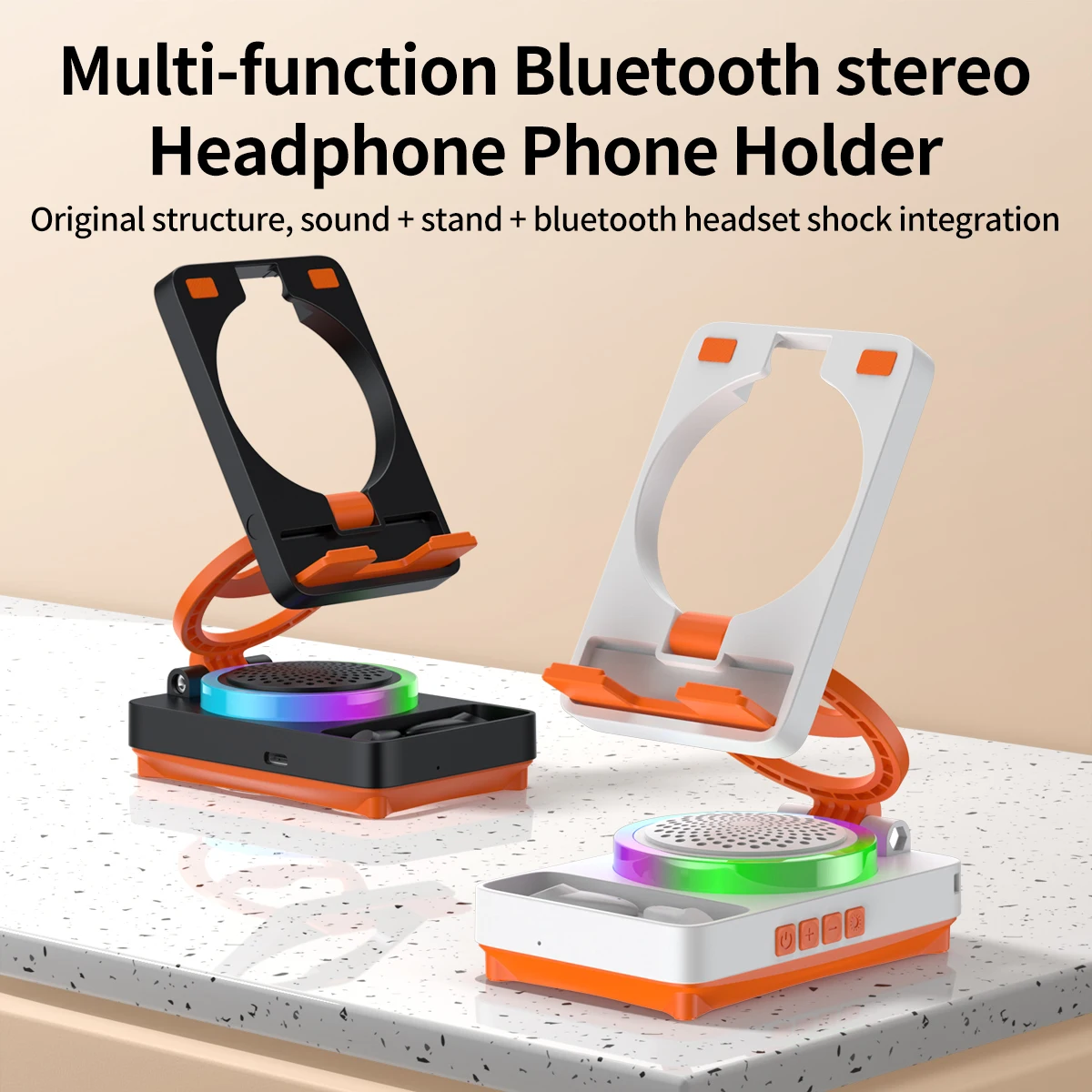 Portable Bluetooth Speaker Cell Phone Holder Stand Adjustable Desktop Live Lazy Tablet Bracket RGB Light with Bluetooth Headset